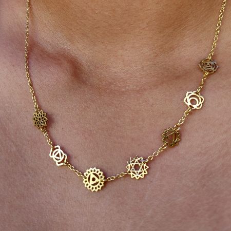 Seven Chakra charms necklace, Brass 18k gold plated jewelry, Handmade jewelry